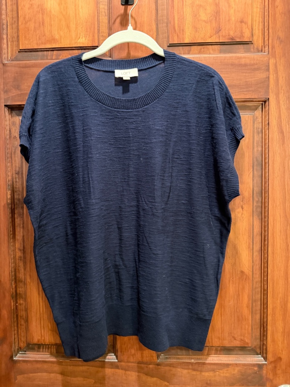 LOFT Navy Ribbed Short Sleeve Knit Top